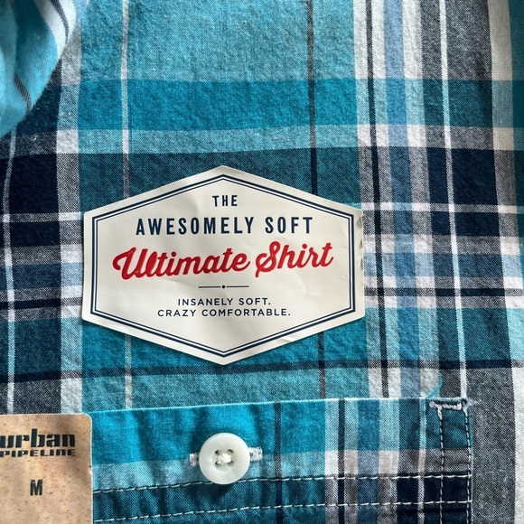 NWT Men's Urban Pipeline Turquoise Plaid Shirt Size Medium - Picture 11 of 13